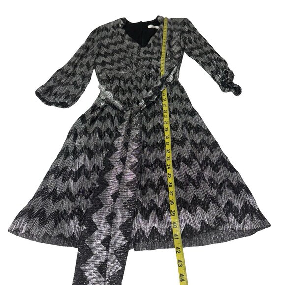 Eliza J.  Black/Silver Metallic Chevron Faux Wrap Dress Sz 14 - Picture 9 of 14